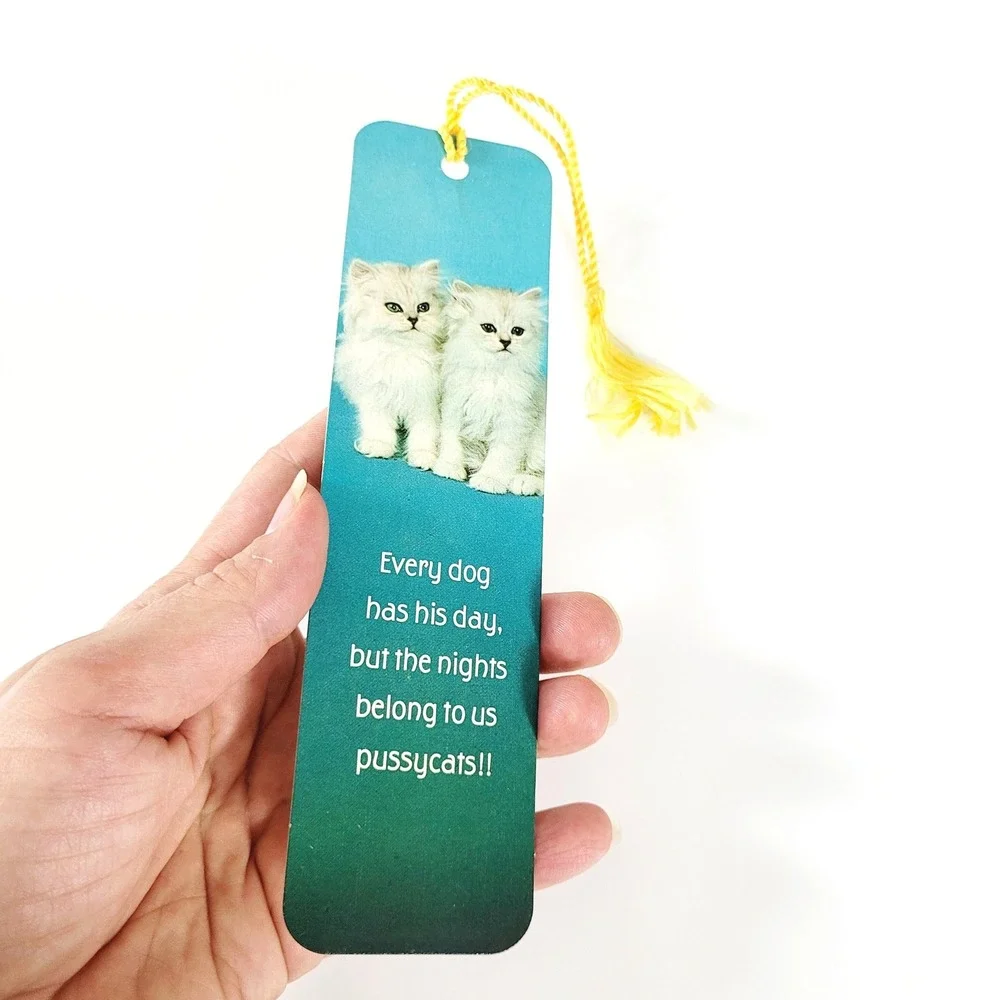 Vintage 80s Pussycats tassel Bookmark- White Kittens- Hallmark Cards- 60HBM 80-4